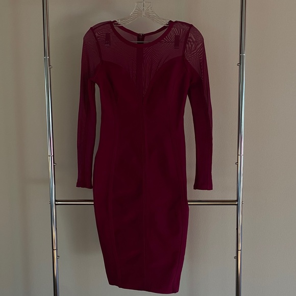 WORLD OF WOMEN COUTURE berry bodycon sheer cocktail cut out dress - Picture 3 of 10